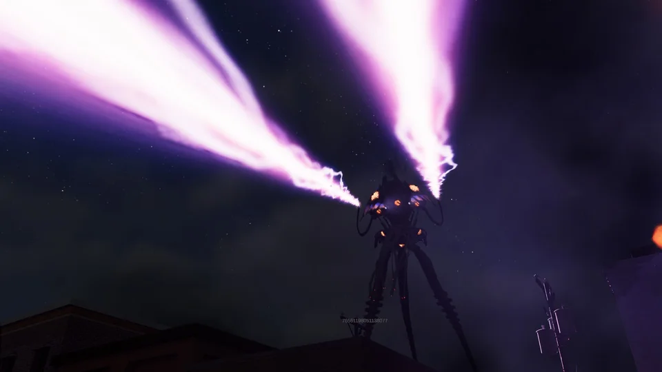 An Eldepod fires twin heat rays over the rooftops.
