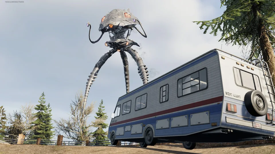 An Eldepod towers over a roadside motorhome.